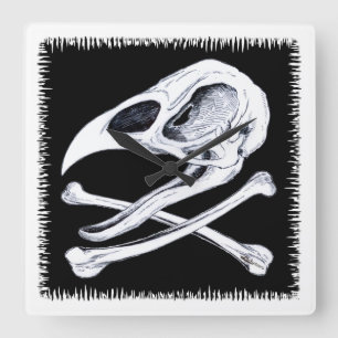 Rooster Skull and Crossbones Square Wall Clock