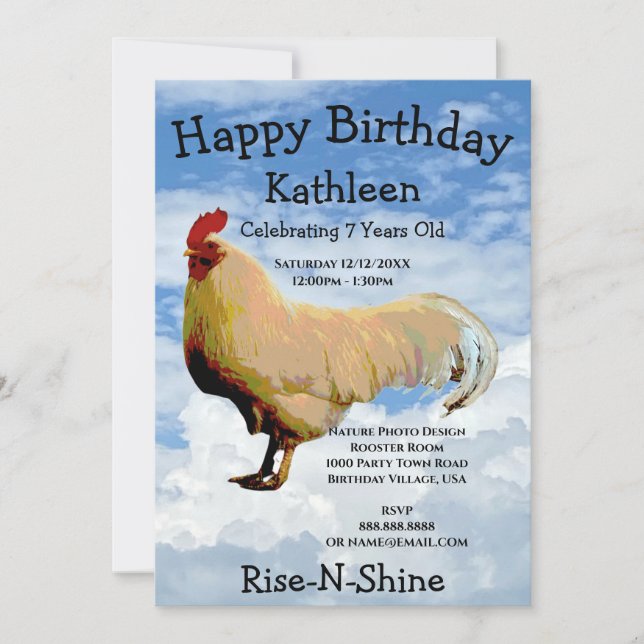 ROOSTER SKY CLOUDS HAPPY BIRTHDAY INVITATION (Front)