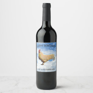 ROOSTER SKY CLOUDS PHOTO HAPPY BIRTHDAY WINE LABEL