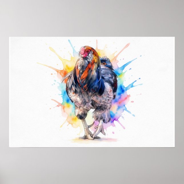 Rooster Splash Art Farm Art Poster Print (Front)