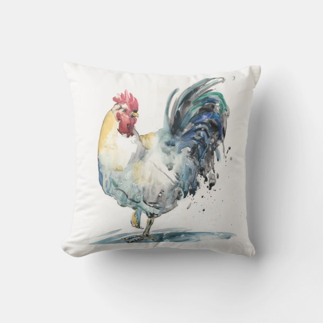Rooster Splash - Watercolor Cushion (Front)