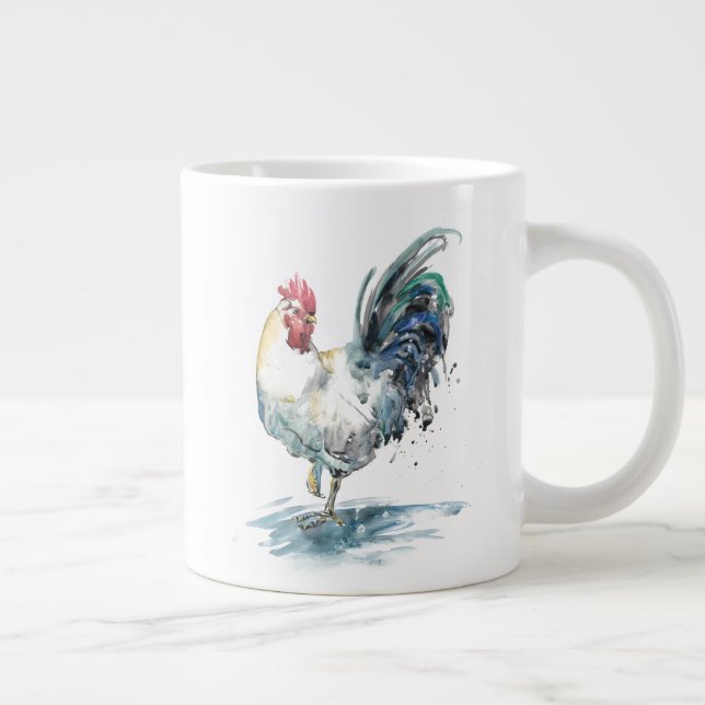 Rooster Splash - Watercolor Large Coffee Mug (Right)