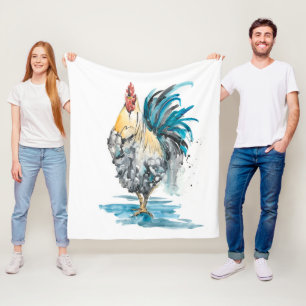 Rooster Splash - Watercolor Portrait Fleece Blanket
