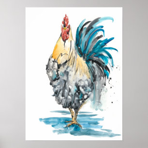 Rooster Splash - Watercolor Portrait Poster