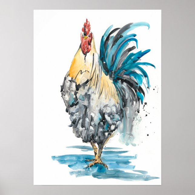 Rooster Splash - Watercolor Portrait Poster (Front)