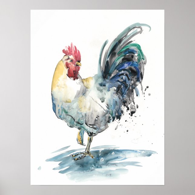 Rooster Splash - Watercolor Poster (Front)