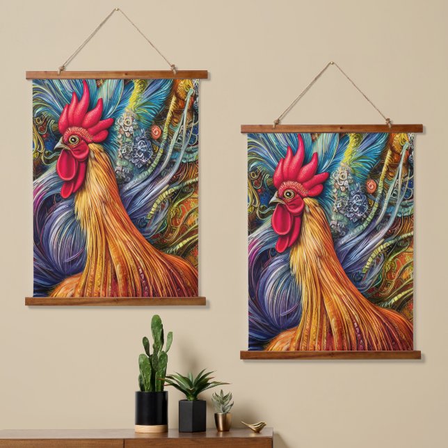 Rooster Splendour - Unparalleled Majesty Hanging Tapestry (Asymmetrical)