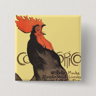 Rooster Steinlen Cocorico French Art 15 Cm Square Badge