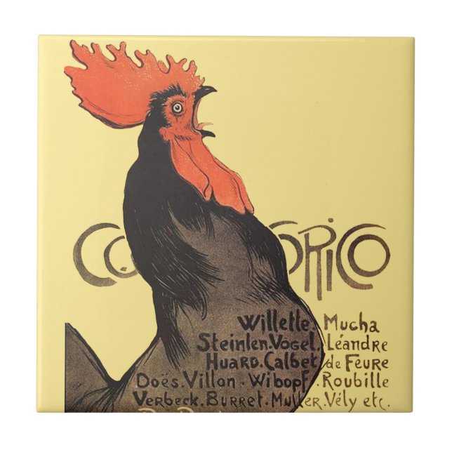 Rooster Steinlen Cocorico French Art Ceramic Tile (Front)