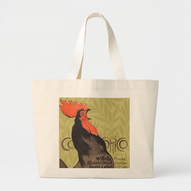 Rooster Steinlen Cocorico French Art Large Tote Bag (Front)