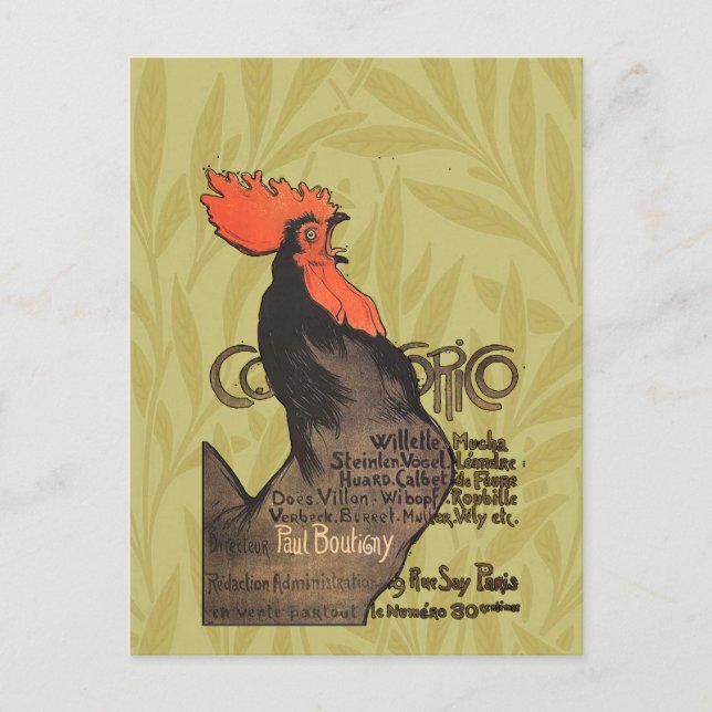 Rooster Steinlen Cocorico French Art Postcard (Front)