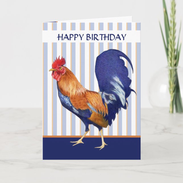 Rooster stripes Happy Birthday Card (Front)