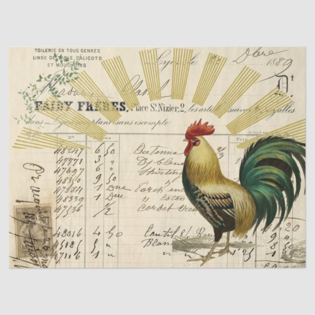 Rooster Sunrise Ephemera Decoupage Tissue Paper (Front)