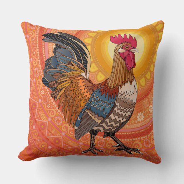 rooster sunrise orange cushion (Front)
