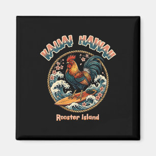 Rooster Surfer Chicken Surfing Kauai Hawaiian Surf Magnet