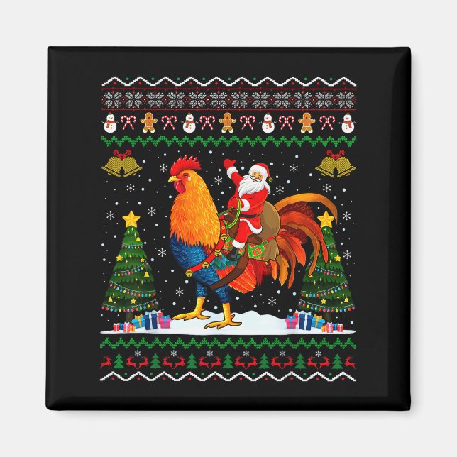 Rooster Ugly Xmas Gift Santa Riding Rooster Christ Magnet (Front)