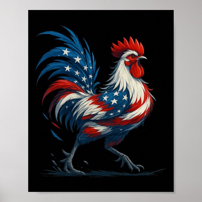 Rooster Us Flag Fight Chicken  Poster (Front)