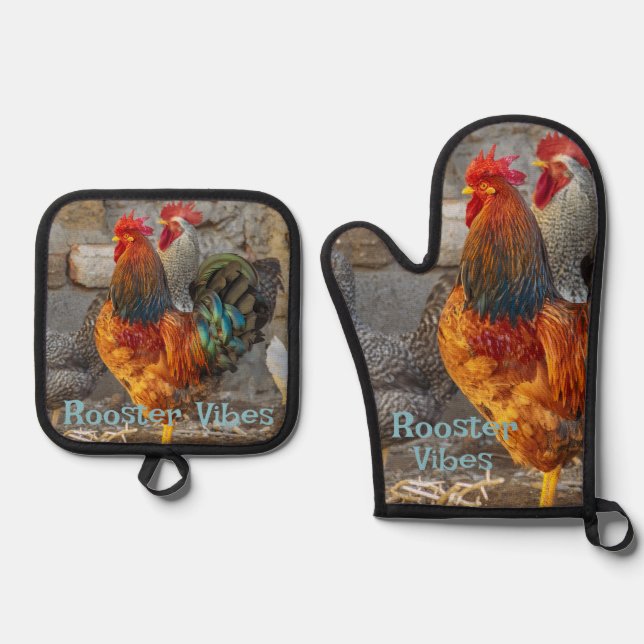 Rooster Vibes Farm Life Oven Mitt & Pot Holder Set (Front)