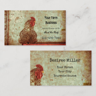 Rooster Vintage Antique Texture Typography Farm Business Card