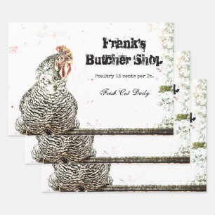 Rooster Vintage Farm Antique White Texture Country Wrapping Paper Sheet