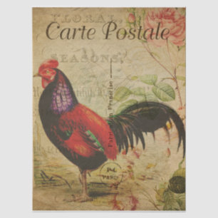 Rooster Vintage Floral French Postcard Tissue Paper