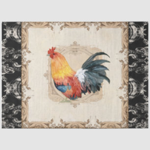 Rooster Vintage French Damask Black Decoupage Tiss Tissue Paper