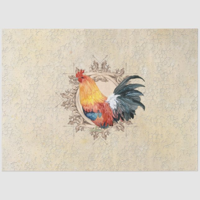 Rooster Vintage French Kitchen Damask Decoupage Tissue Paper (Front)