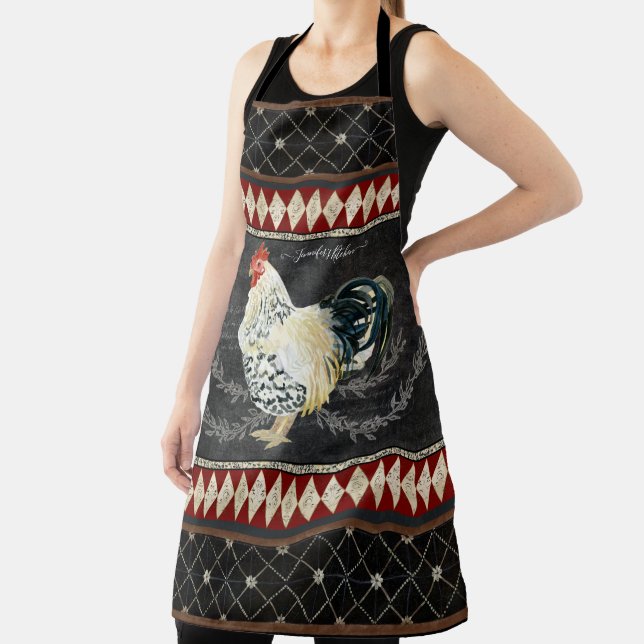 Rooster Vintage Rustic Farmhouse Chalkboard w Name Apron (Insitu)