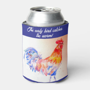 Rooster Watercolor Chicken Bird Cockerel Farm Can Cooler