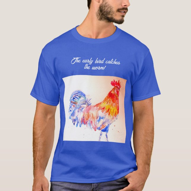 Rooster Watercolor Chicken Bird Cockerel Farm T-Shirt (Front)