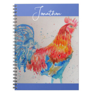 Rooster Watercolor Chicken Bird Kids Boys Notebook