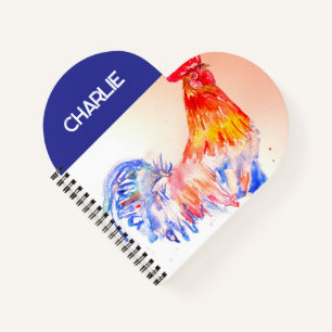 Rooster Watercolor Chicken Bird Kids Boys Notebook