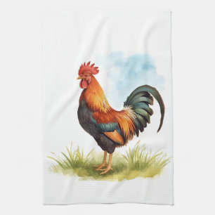 Rooster Watercolor Tea Towel