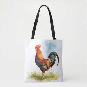 Rooster Watercolor Tote Bag