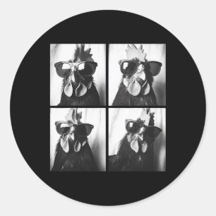 Rooster Wearing Sungles Photobooth Selfie Farm Chi Classic Round Sticker
