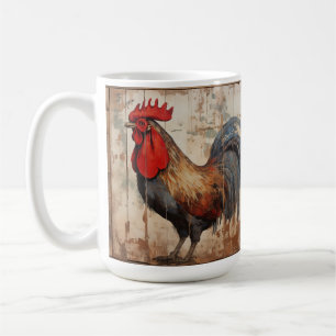 Rooster, weathered barn wood, rustic, coffee cup,  mug