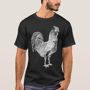Rooster  White Line Rooster Bird Ornithology T-Shirt