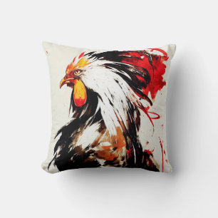Rooster Wild Nature Free Spirit Art Brush Painting Cushion