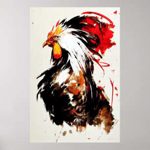 Rooster Wild Nature Free Spirit Art Brush Painting Poster