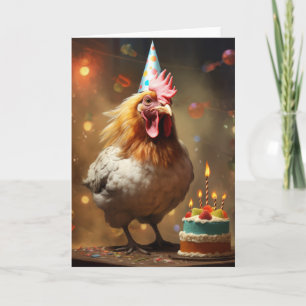 Rooster with a Birthday Cake - Card