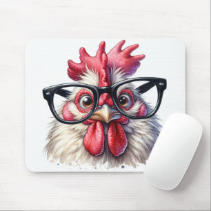 Rooster With Black Glasses Mouse Pad