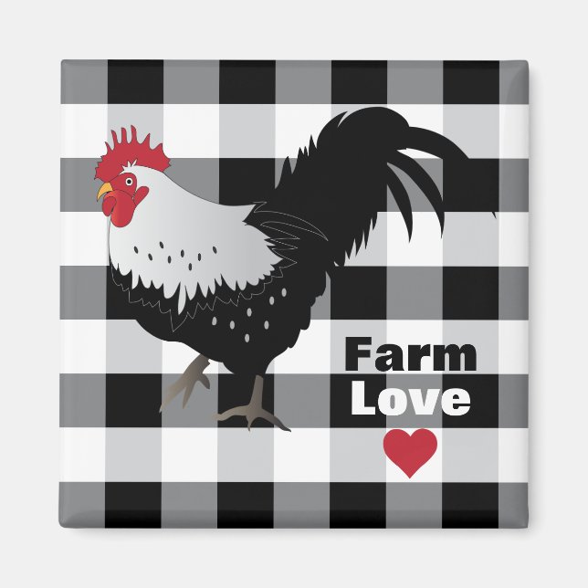 Rooster with Black White Check Fridge Magnet (Front)