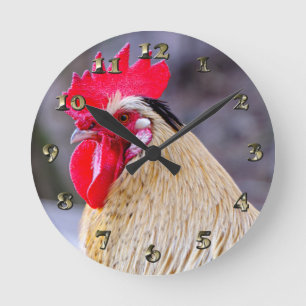 Rooster with Cockscomb Round Clock