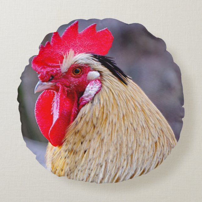Rooster with Cockscomb Round Cushion (Front)