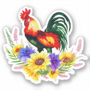 Rooster with Flowers 