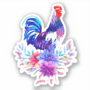 Rooster with Flowers Sticker