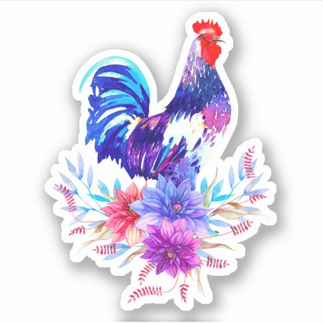 Rooster with Flowers  Sticker (Front)