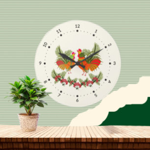 Rooster with hen large clock