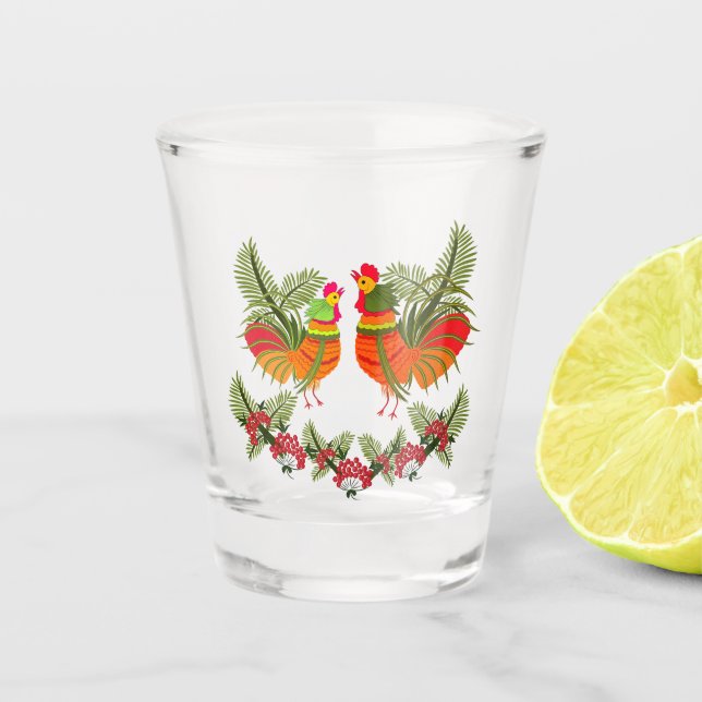 Rooster with hen  shot glass (Front)