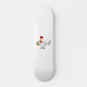 Rooster with mug beer   choose background color skateboard